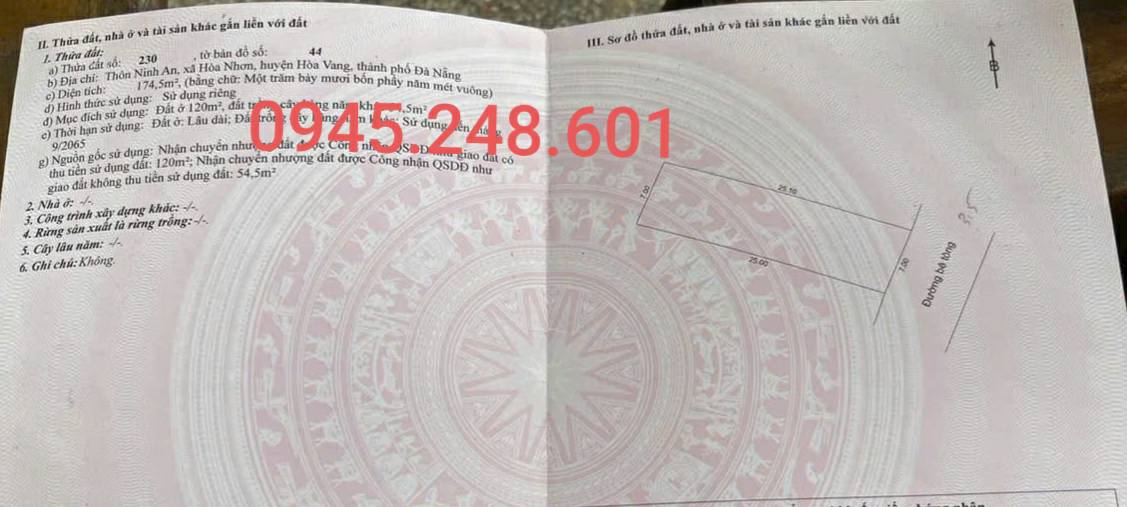 Đất Hòa Nhơn, Hòa Vang 175m² chỉ 950 triệu - Cơ hội đầu tư tuyệt vời!