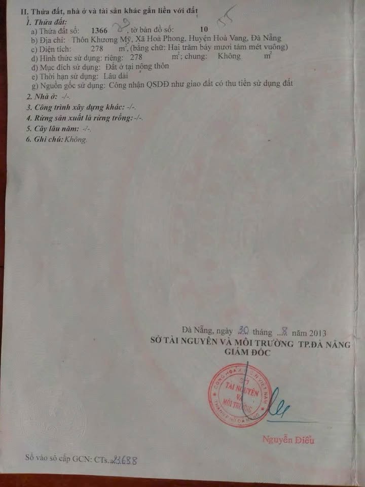Đất nền Hòa Phong, Đà Nẵng 278m² giá 1.85 tỷ - Sổ đỏ chính chủ
