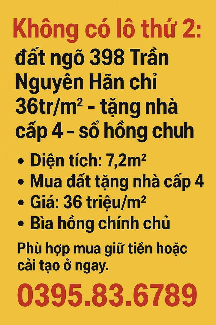 Đất nền Lê Chân Hải Phòng 7.2m² giá 259 triệu - Tặng nhà cấp 4 chính chủ!