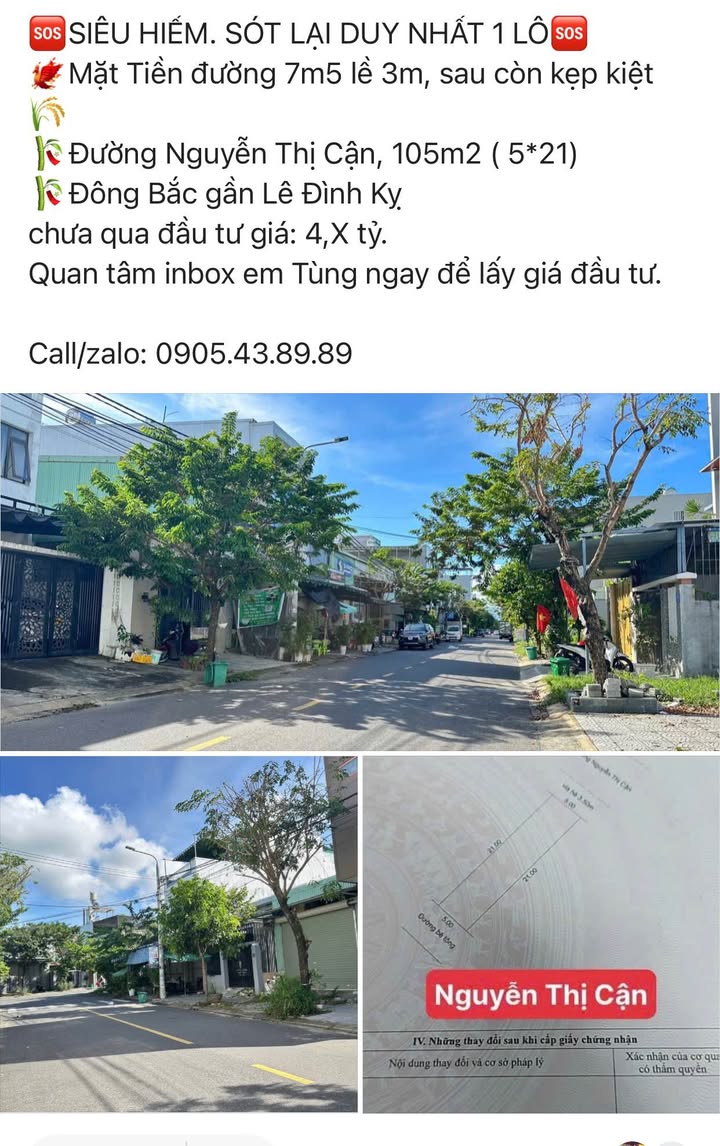 Đất nền đường Nguyễn Thị Cận, quận Cẩm Lệ, 105m² giá 4 tỷ - Vị trí đắc địa cho đầu tư!