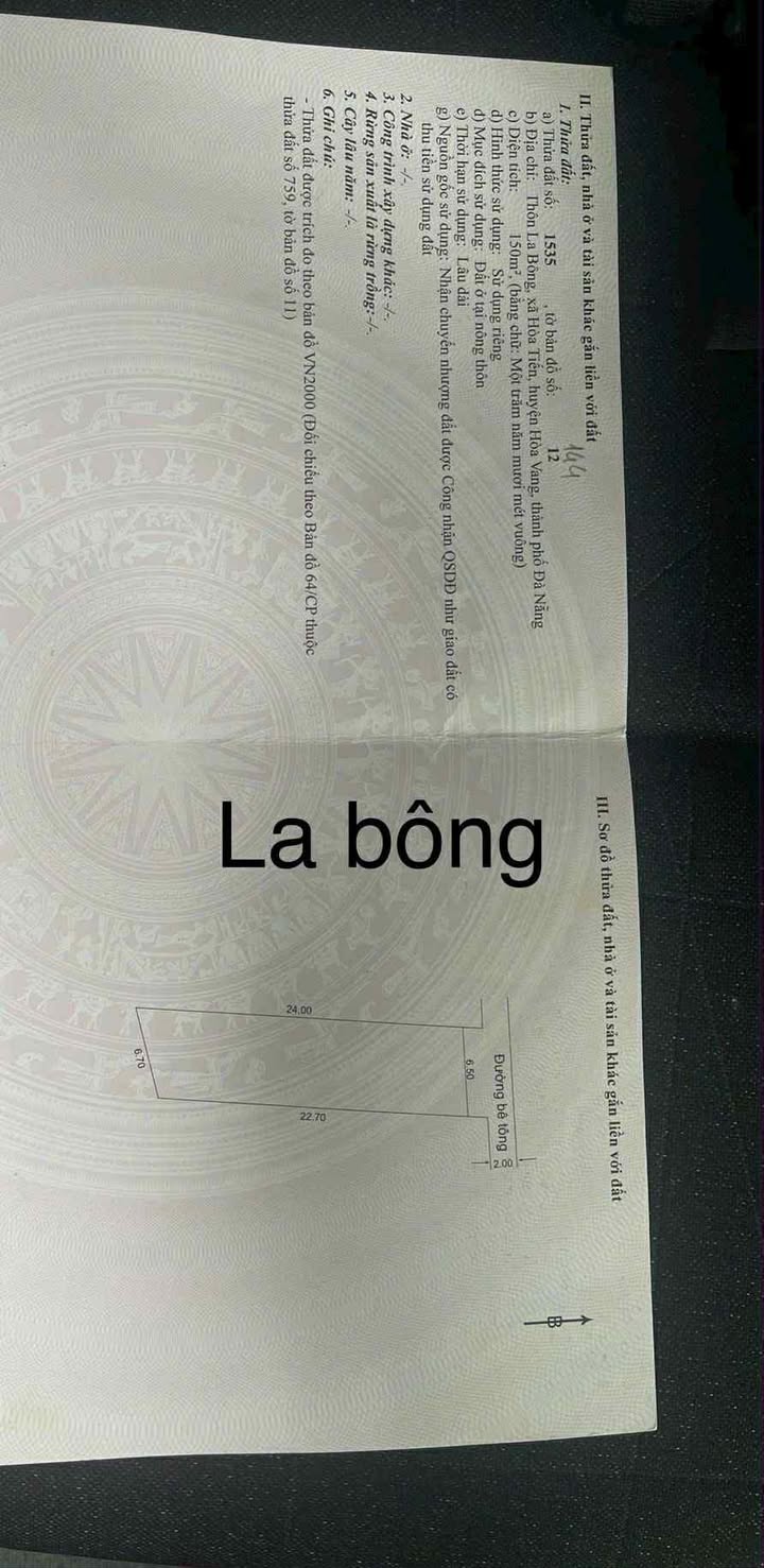 Đất thổ cư La Bông, Hòa Tiến, Đà Nẵng 150m² - Chính chủ cần bán gấp!