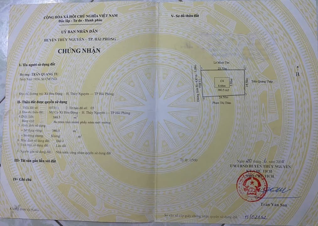 Đất nền 380m² tại Hoa Động, Thủy Nguyên - Giá chỉ 13.3 tỷ, đầu tư lý tưởng!