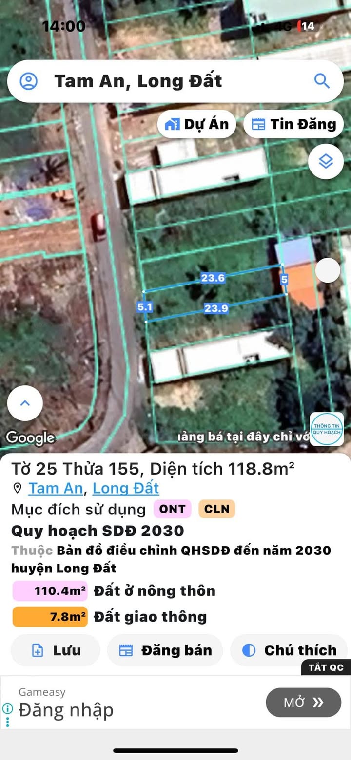 Đất thổ cư Long Điền 115m² giá 1.55 tỷ - Cơ hội đầu tư tuyệt vời!