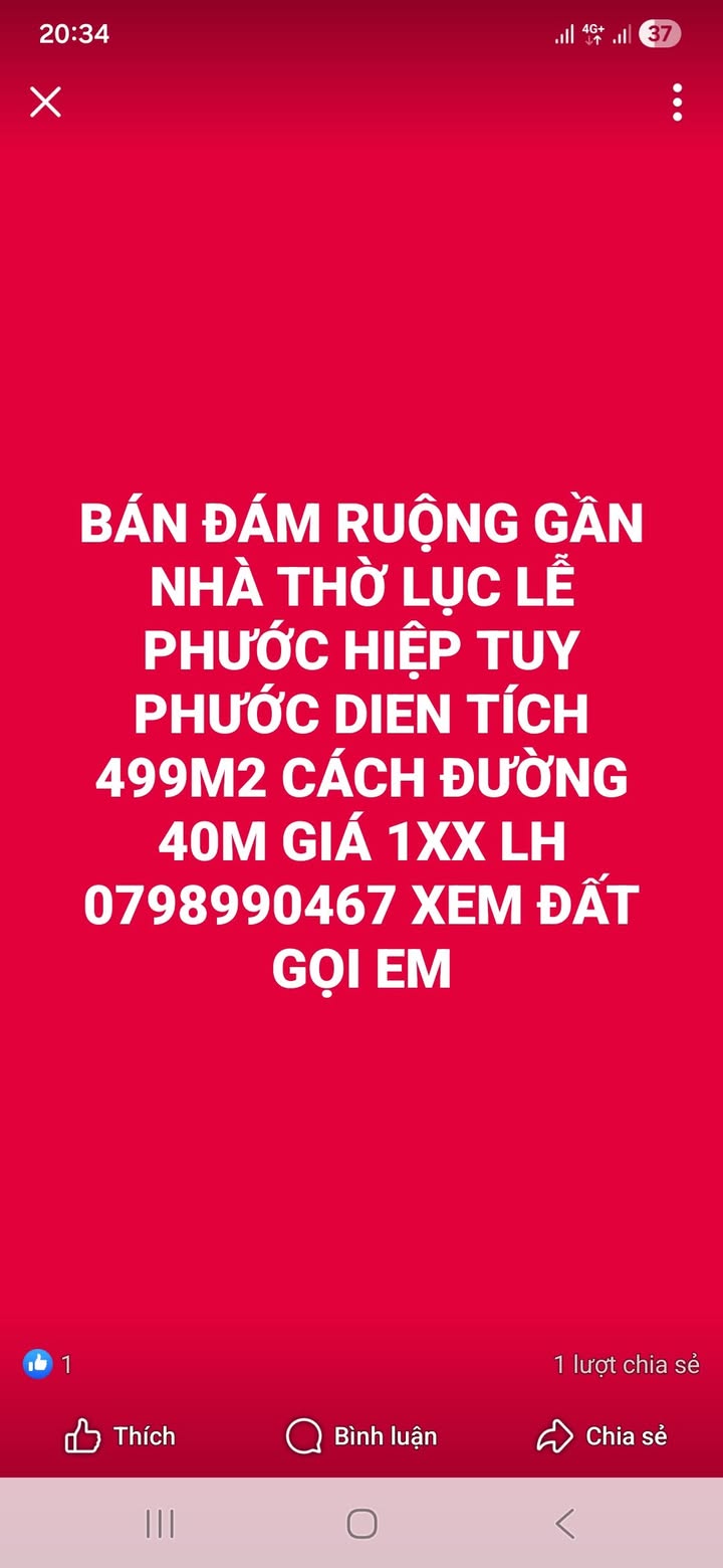 Đất nền Phước Hiệp, Tuy Phước 499m² - Giá thỏa thuận hấp dẫn!