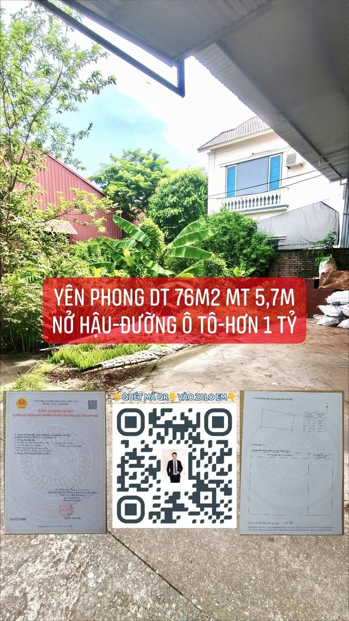 Đất nền Yên Phong Bắc Ninh 76m² giá 1 tỷ - Cơ hội đầu tư không thể bỏ lỡ!
