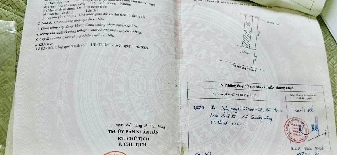 Đất nền chính chủ Quảng Đông, Thanh Hóa 125m² giá chỉ 1 tỷ - Nhanh tay sở hữu!