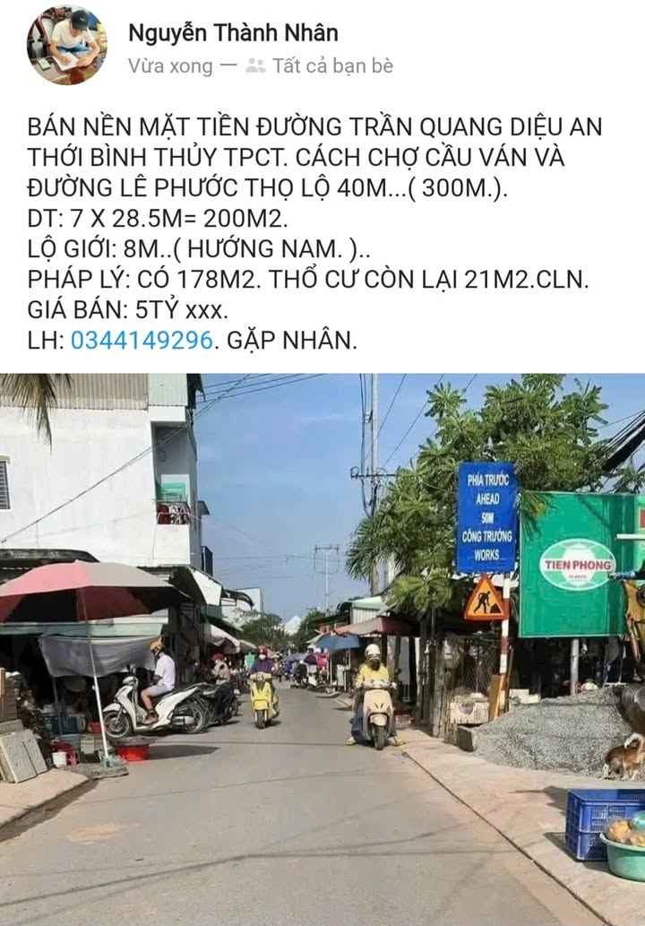 Đất nền mặt tiền Trần Quang Diệu, An Thới 200m² giá 5 tỷ - Đầu tư sinh lời lý tưởng!