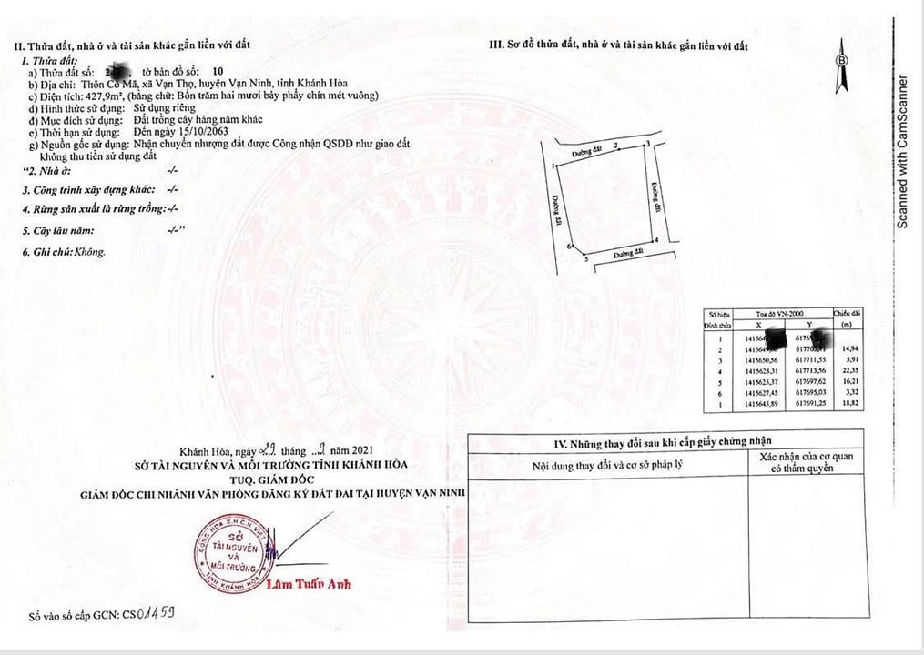 Bán lô đất 4 mặt tiền tại xã Vạn Thọ, Khánh Hòa - Tiềm năng đầu tư lớn!