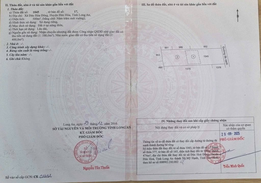 Đất thổ cư 498.8m² tại Mỹ Hạnh, Đức Hòa - Giá chỉ 4.8 tỷ - Đầu tư sinh lời ngay!