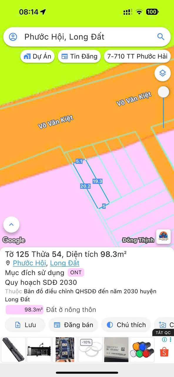 Đất nền Phước Hội - Đất Đỏ 98m² giá 1.9 tỷ - Mặt tiền đường Võ Văn Kiệt