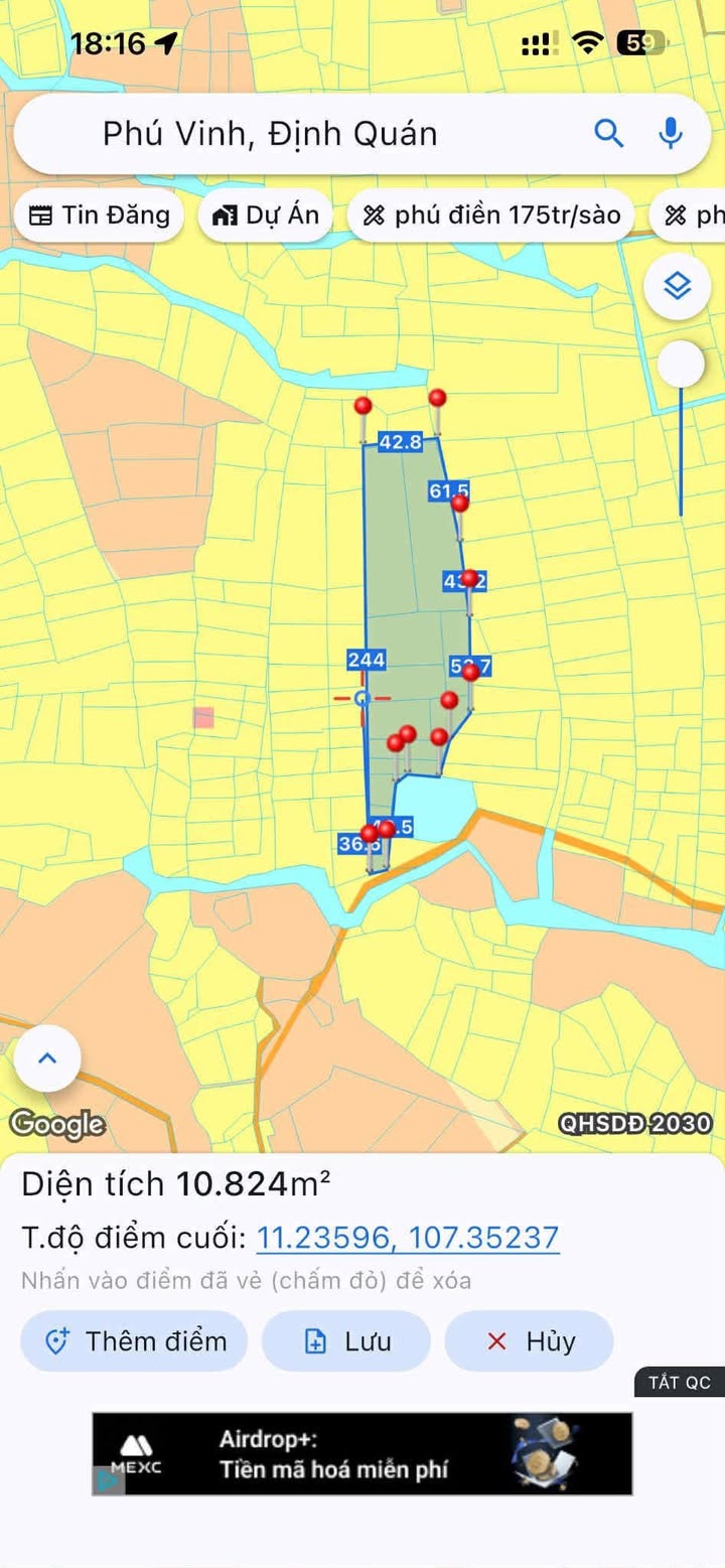 Đất nền Phú Vinh Định Quán 3600m² chỉ 110 triệu - Mặt tiền đường bê tông, cơ hội đầu tư tốt!