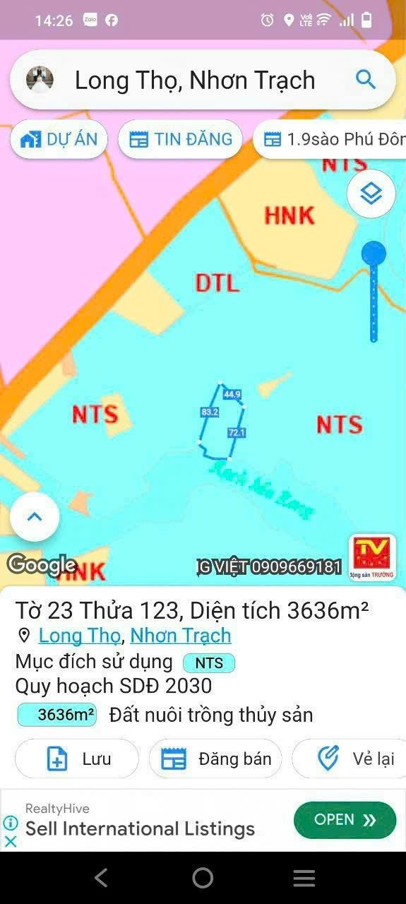 Đất nuôi trồng thủy sản tại xã Phước An, Nhơn Trạch, Đồng Nai - 3600m² giá chỉ 2.52 tỷ!