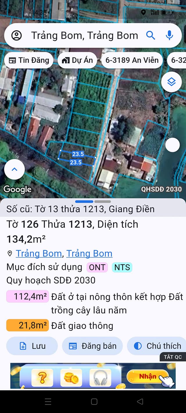 Đất thổ cư Giang Điền 133.47m² giá 820 triệu - Sổ đỏ chính chủ!