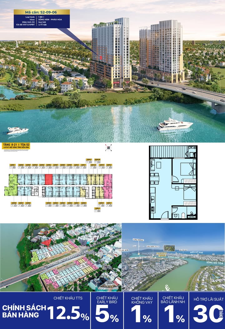 Căn hộ Spana Tower Đà Nẵng 54m² giá 3 tỷ - View sông Hàn tuyệt đẹp