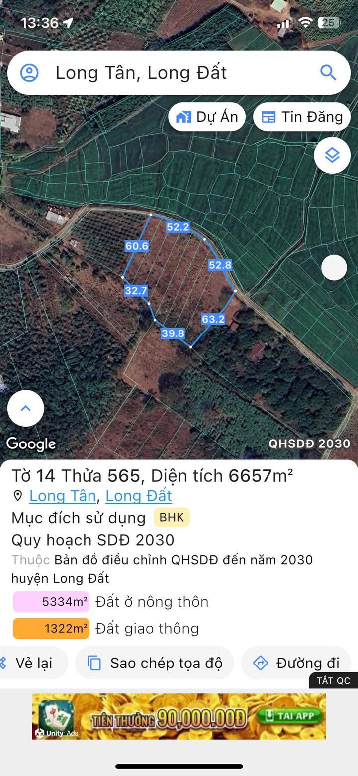 Đất nền Long Tân Đất Đỏ 6657m² giá 9.5 tỷ - Sổ đỏ chính chủ, đầu tư sinh lời!