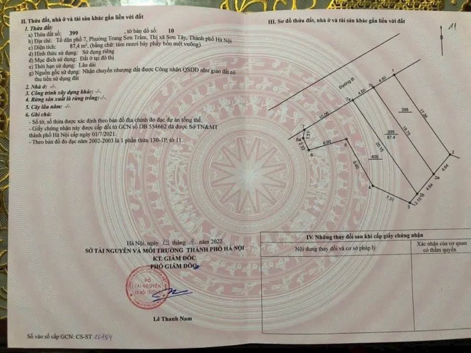 Lô đất chính chủ Tùng Thiện, Sơn Tây 87m² - Đất full thổ cư, giá thỏa thuận!