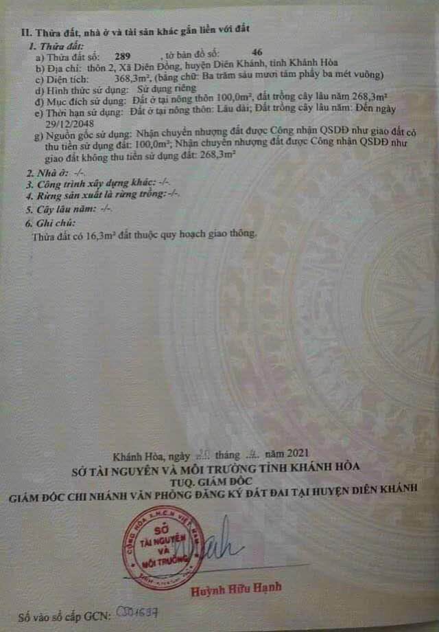 Đất Thổ cư Thôn 2 Diên Đồng 368m² giá 1.15 tỷ - Đầu tư sinh lời ngay!