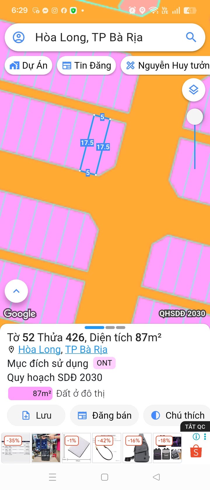 Đất mặt tiền đường Nhựa Hòa Long Bà Rịa 87m² giá 1.17 tỷ - Sổ hồng chính chủ