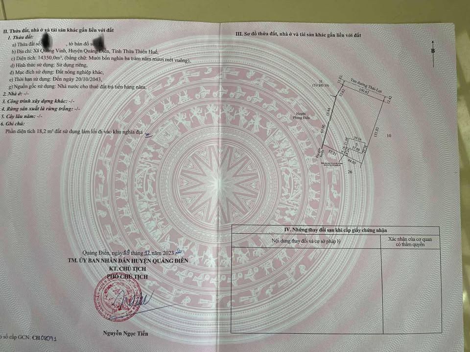 Đất trang trại xã Quảng Vinh, Quảng Điền 14350m² giá 700 triệu - Cơ hội đầu tư hấp dẫn!