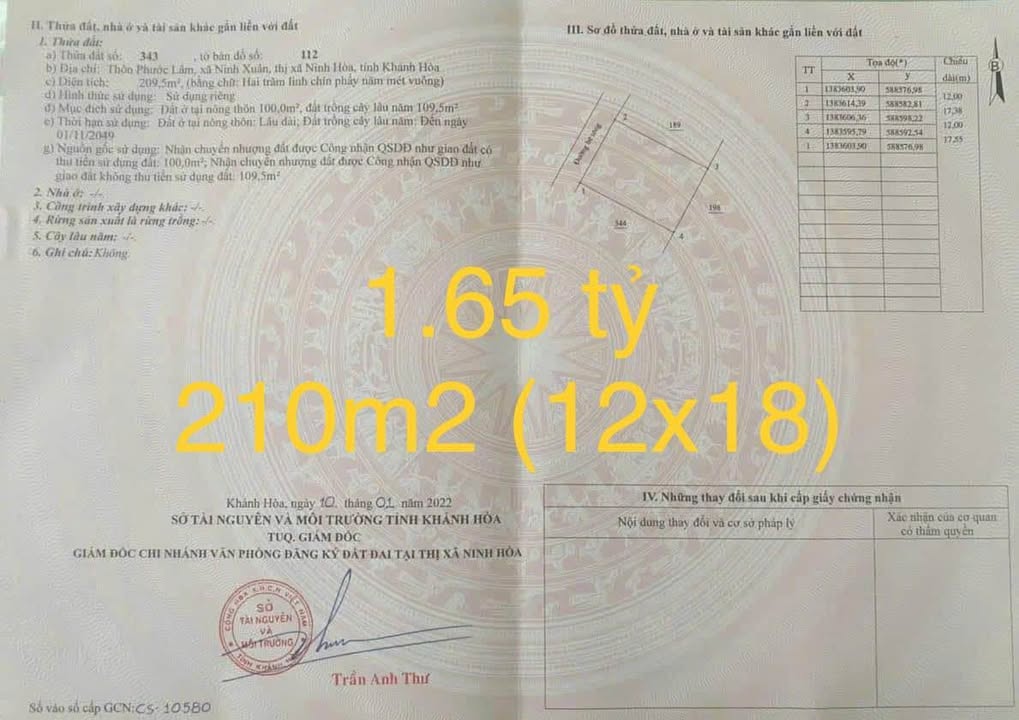 Đất nền Ninh Xuân 210m², 160m² - Gần khu tái định cư, giá thỏa thuận!