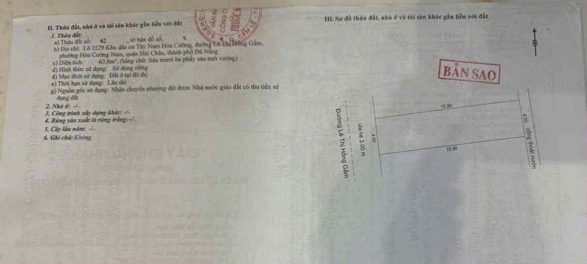 Đất nền đường Lê Thị Hồng Gấm, Đà Nẵng 63m² giá 5.4 tỷ - Cơ hội đầu tư hấp dẫn!