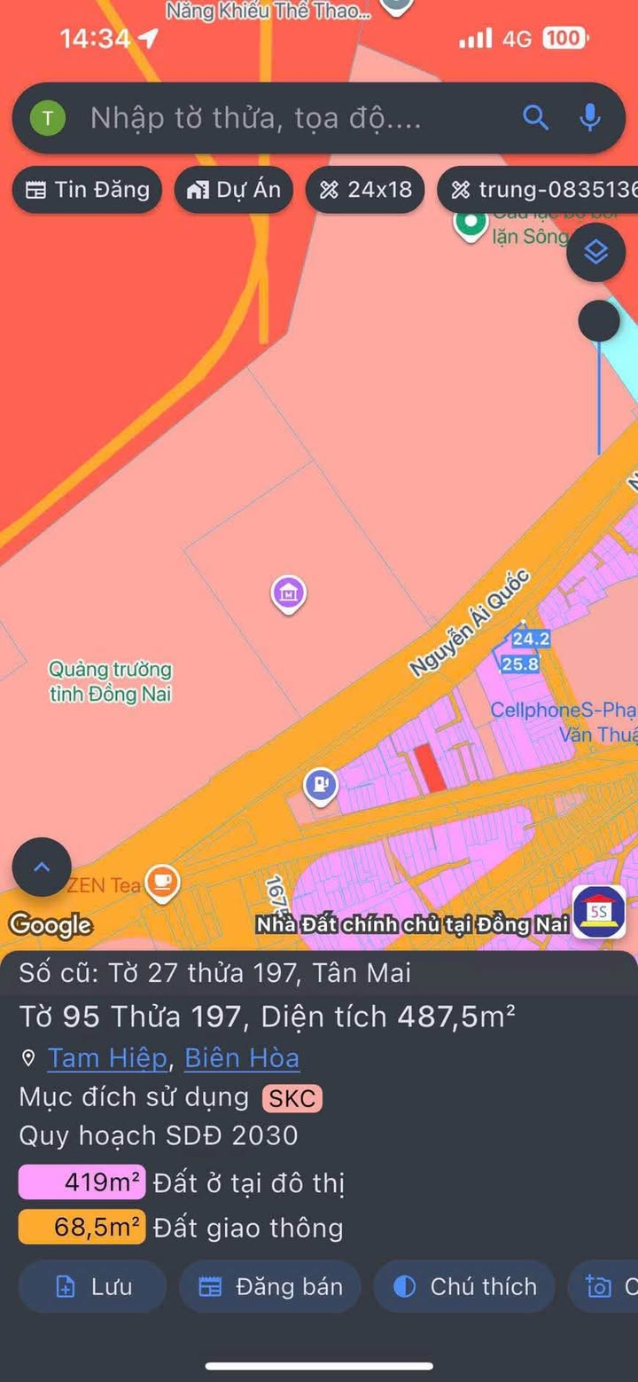 Đất mặt tiền Nguyễn Ái Quốc, Biên Hòa 487m² giá 50 tỷ - Đầu tư sinh lời tuyệt vời!