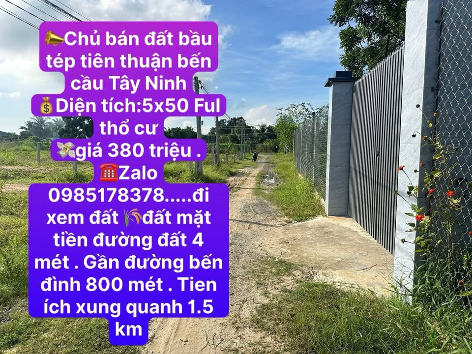 Đất thổ cư Tiên Thuận, Bến Cầu 250m² giá 380 triệu - Mặt tiền đường rộng 4m!