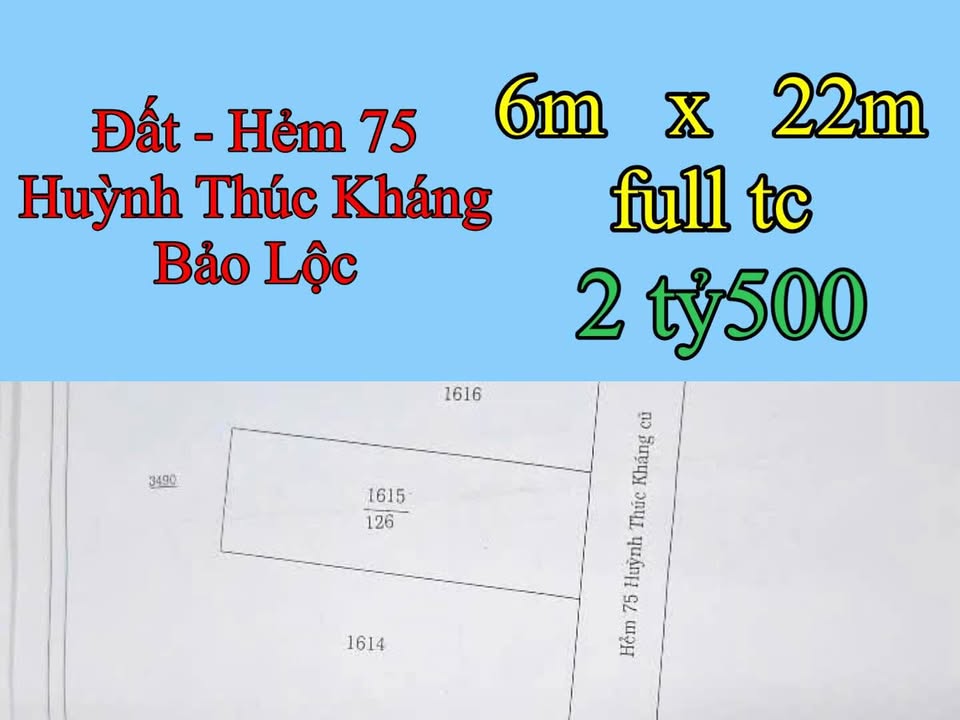 Đất hẻm 75 Huỳnh Thúc Kháng, Bảo Lộc - 132m² giá 2.5 tỷ - Đường ô tô vào tận nơi!