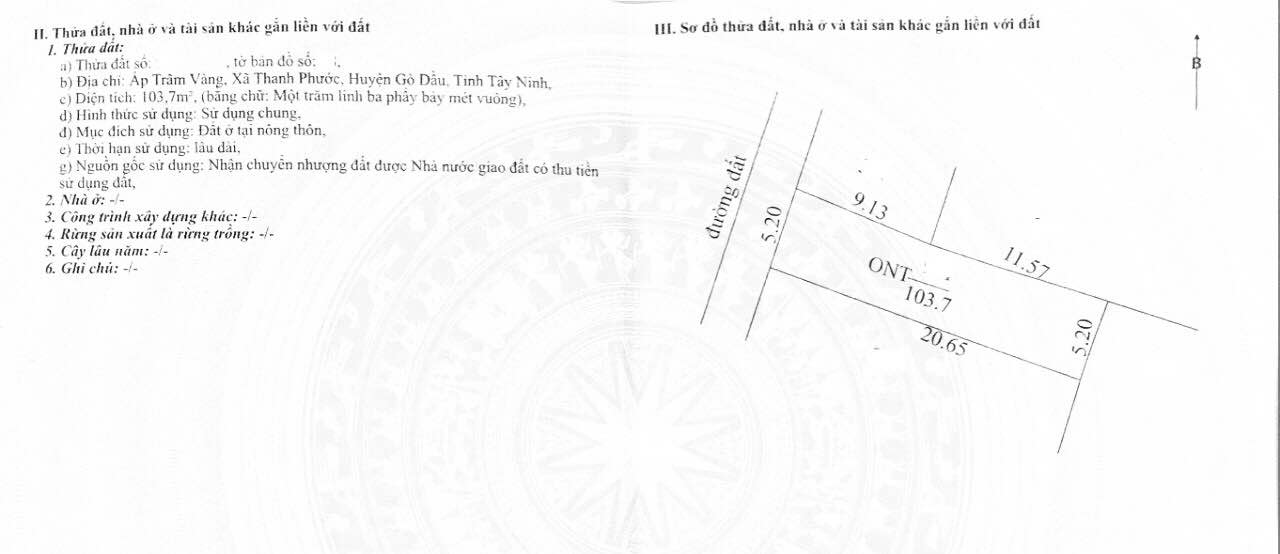 Nhà cấp 4 + Đất thổ cư 103m² tại Ấp Trâm Vàng, Gò Dầu - Giá chỉ 700 triệu!