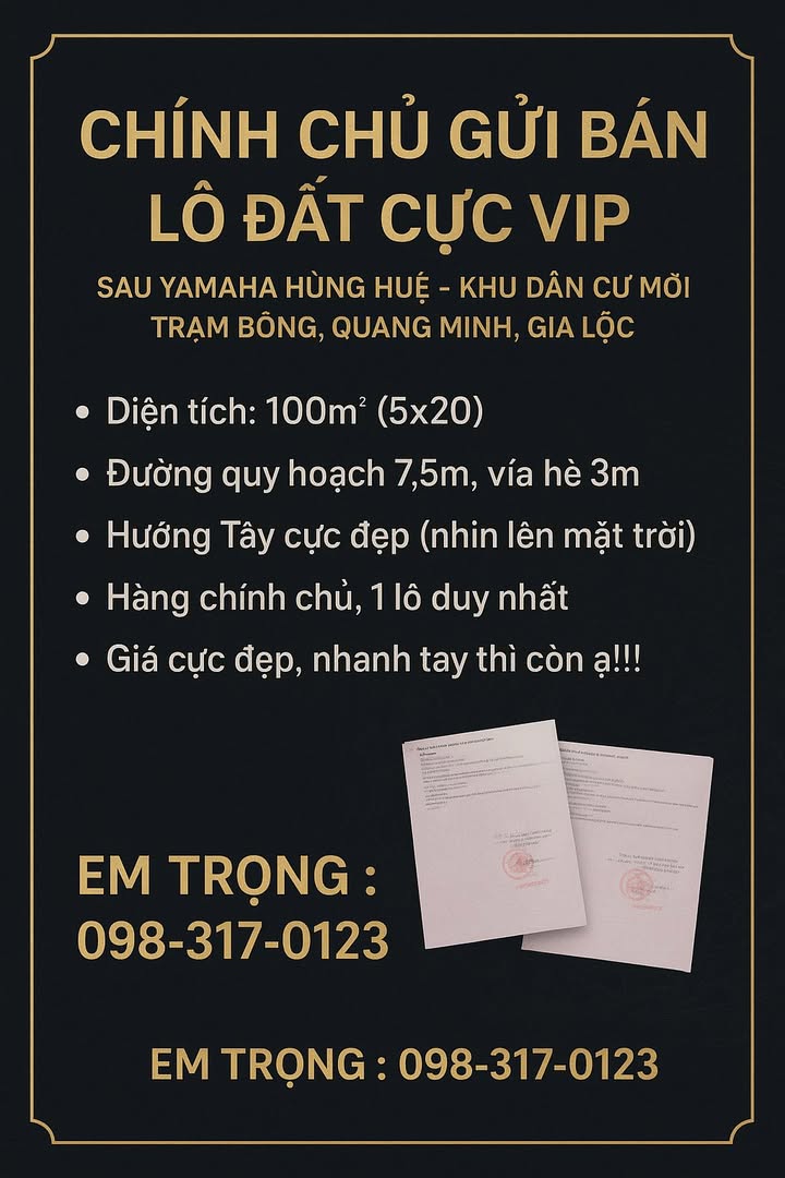 Đất nền Quang Minh, Gia Lộc 100m² giá 2 tỷ - Hàng hiếm, pháp lý rõ ràng!