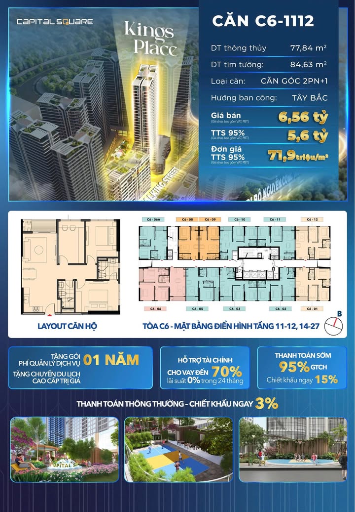 Căn hộ Capital Square Đà Nẵng 77.84m² giá 6.56 tỷ - Căn góc đẳng cấp với view siêu đẹp!