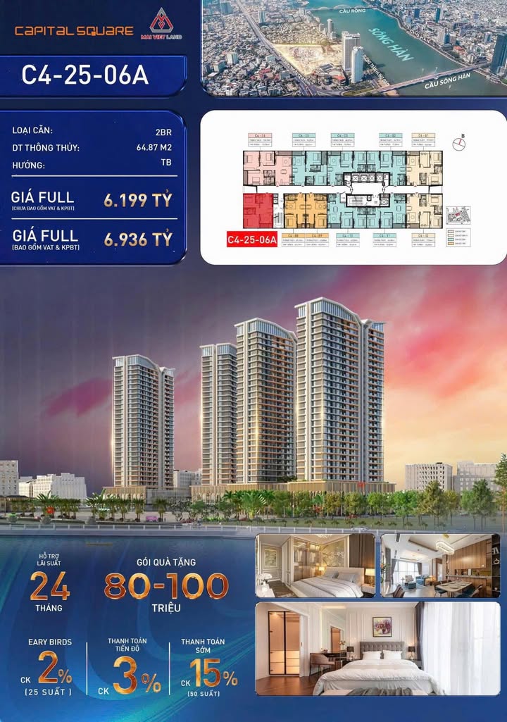 Căn hộ Capital Square Đà Nẵng 64.87m² giá 6.199 tỷ - View Sông Hàn tuyệt đẹp!