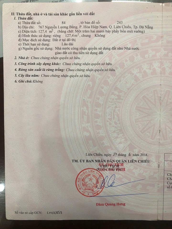 Đất mặt tiền đường Nguyễn Lương Bằng, Đà Nẵng 127m² giá 5.6 tỷ - Cơ hội đầu tư hấp dẫn!