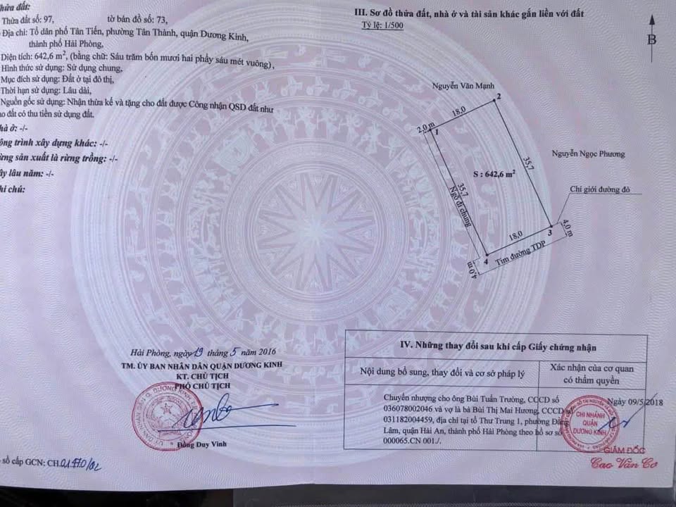 Đất nền Kp Tân Tiến, Tân Thành, Dương Kinh 642m² giá 12.84 tỷ - Đường nhựa xe ô tô tránh nhau!