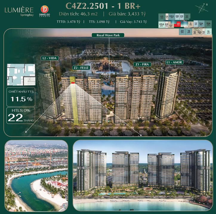 Căn hộ Lumiere Spring Văn Giang 46m² giá 3.5 tỷ - View pháo hoa tuyệt đẹp!