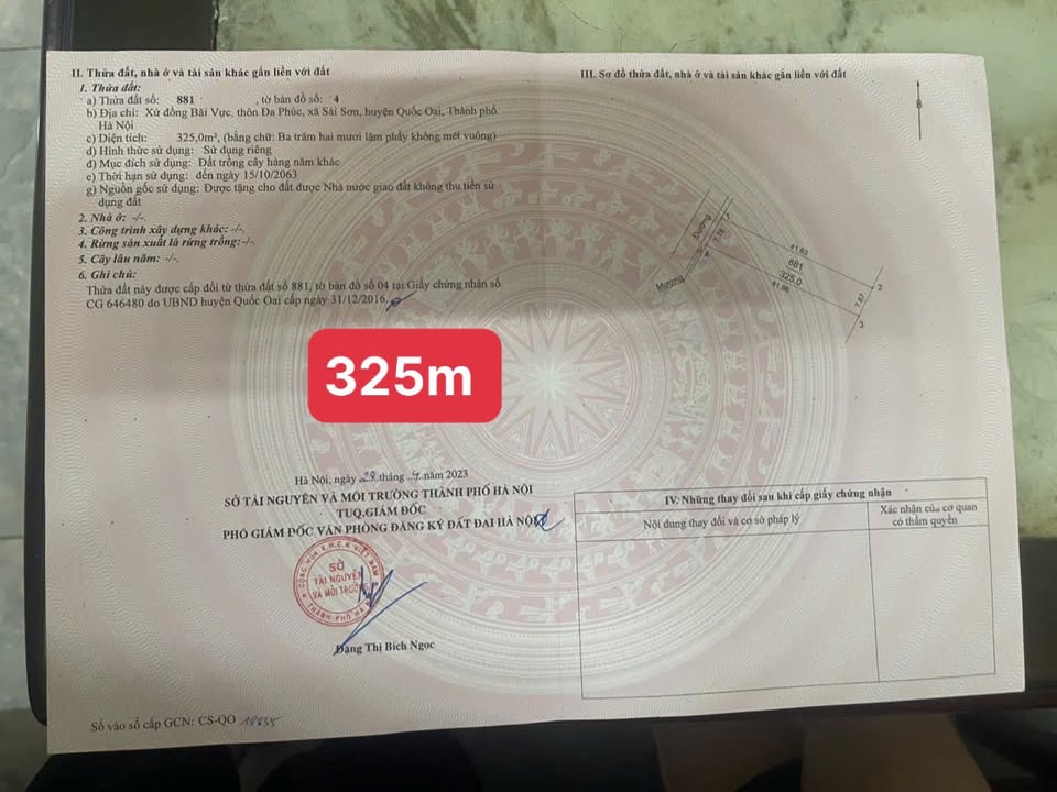 Đất vườn 325m² tại Sài Sơn, Quốc Oai - Giá chỉ 975 triệu VND!