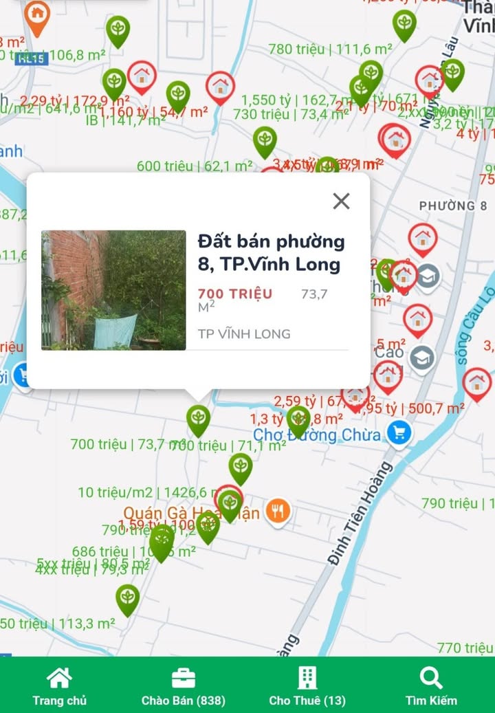 Đất nền gần cầu Cà Dăm, Phường 8, TP. Vĩnh Long 73.7m² giá 700 triệu - Đầu tư sinh lời dễ dàng!