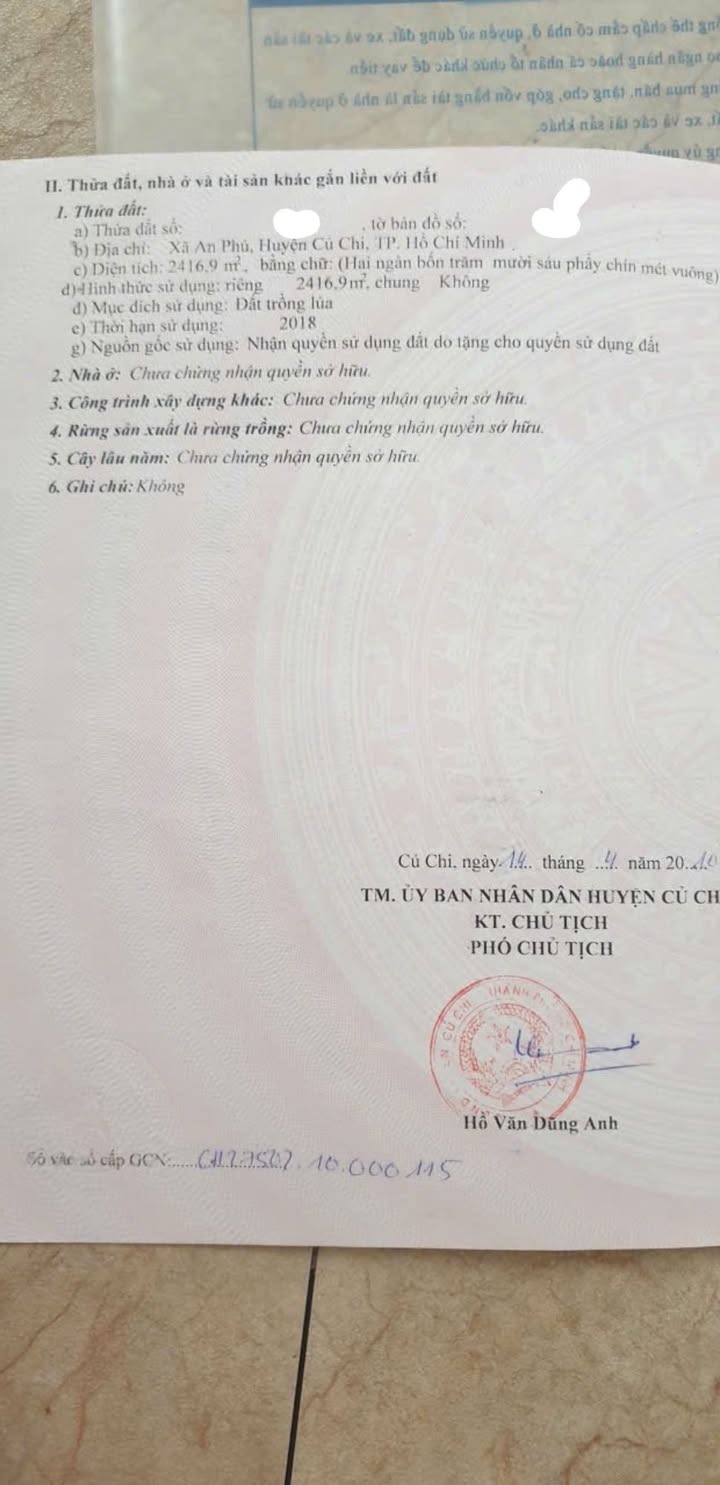 Đất nền xã An Phú, huyện Củ Chi 2416m² - Giá thương lượng nhẹ cho khách thiện chí!