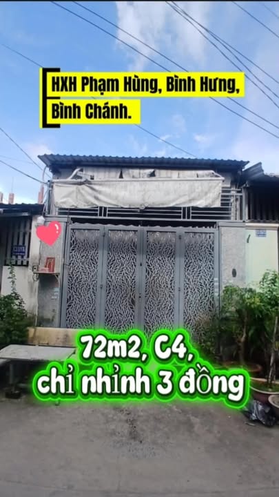 Nhà hẻm xe hơi Phạm Hùng, Bình Chánh 72m² giá 3 tỷ - Giao thông thuận tiện!