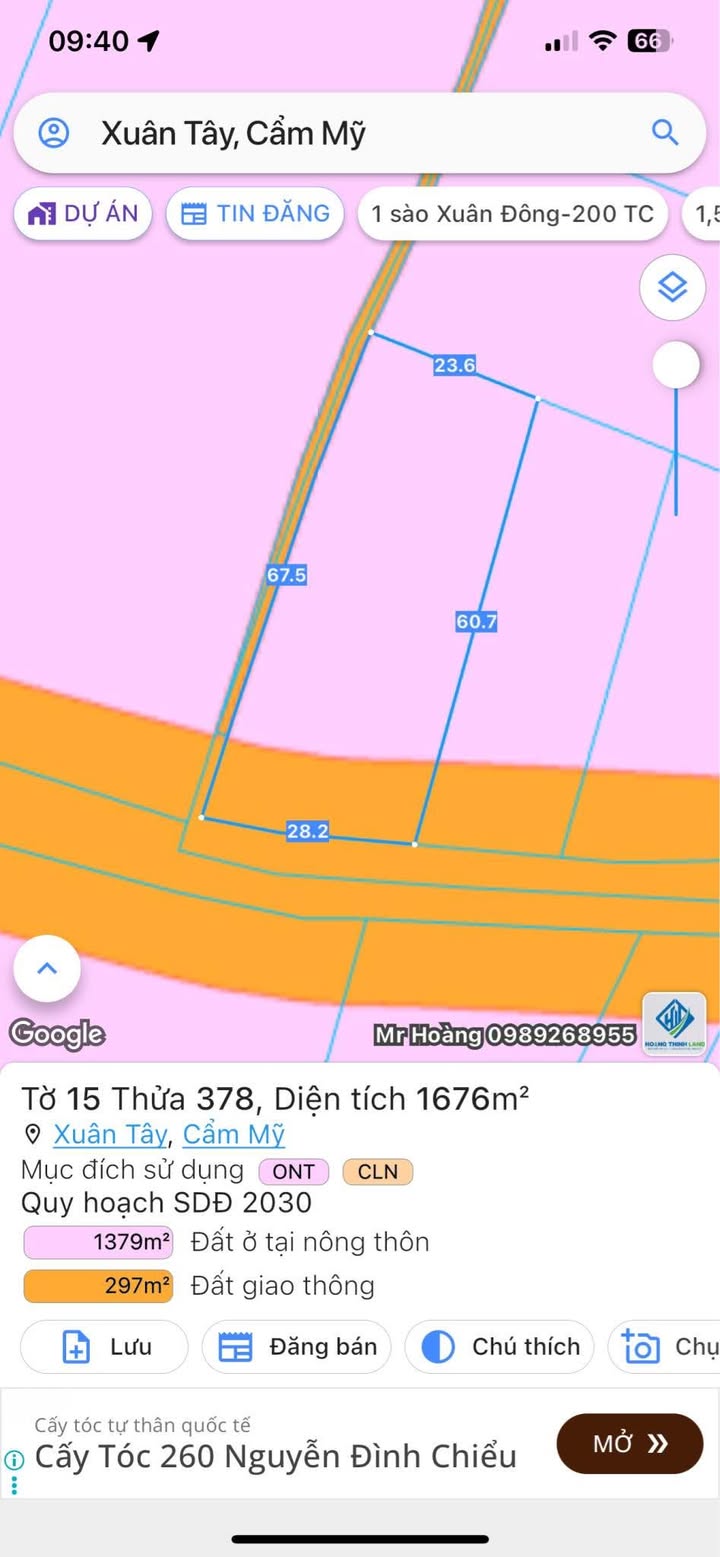 Đất nền 1676m² Ấp 6 Xuân Tây - Giá chỉ 160 triệu/m ngang, đầu tư sinh lời!