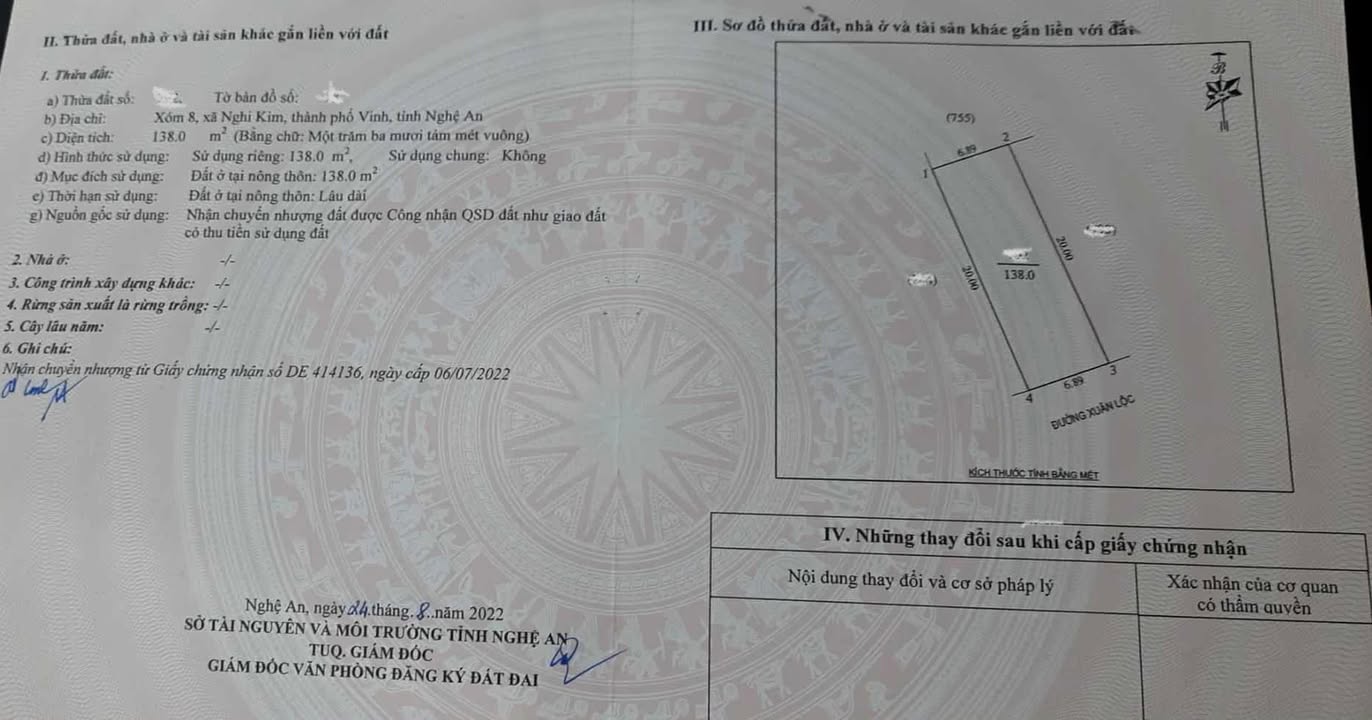 Đất FrontHouse mặt đường Xuân Lộc Nghi Kim 138m² giá 5.009 tỷ - Vị trí đắc địa cho kinh doanh!