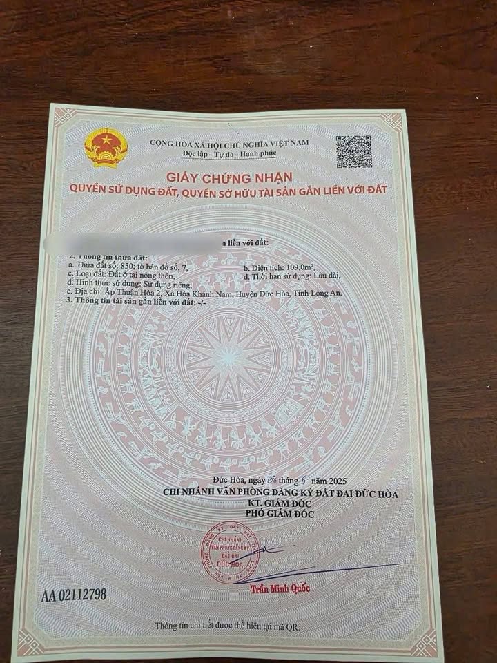 Đất nền thổ cư 110m² tại đường Cây Xăng Bà Chính, Đức Hòa - Giá 570 triệu - Sổ hồng riêng 2025!