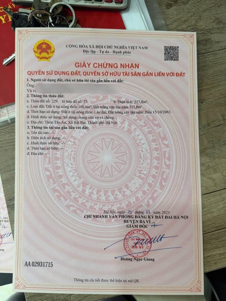 Đất liền kề Cẩm Lĩnh, Ba Vì 217m² - Sổ đỏ chính chủ, phong thủy tốt!
