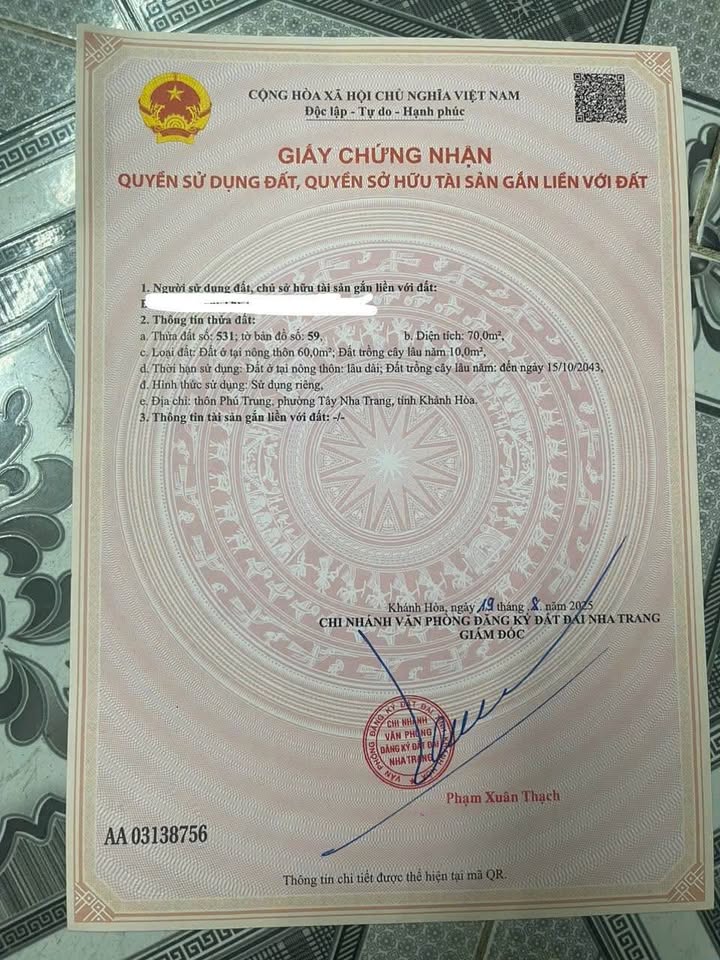 Đất nền đường Phú Trung, Vĩnh Thạnh, Nha Trang 70m² giá 1.26 tỷ - Sổ hồng chính chủ!