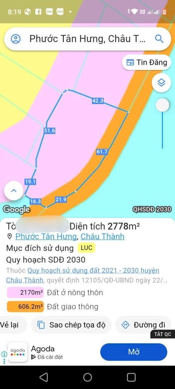 Đất nền Phước Tân Hưng, Châu Thành, Long An 2778m² giá 1.389 tỷ - Cơ hội đầu tư hấp dẫn!