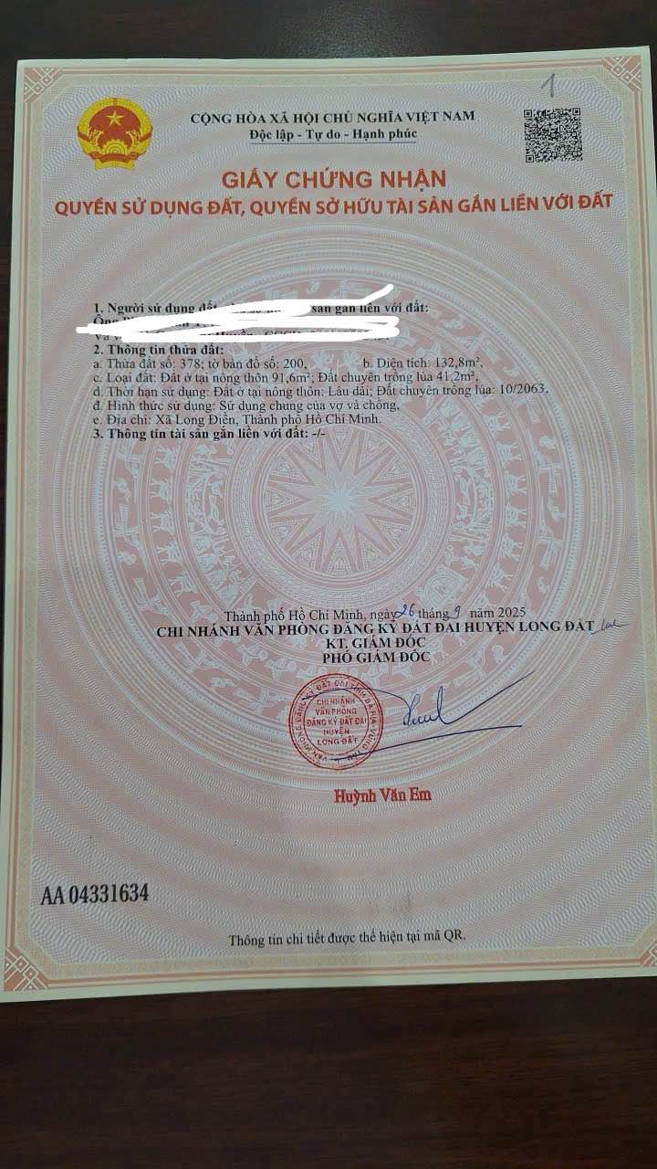 Đất nền xã Long Điền 132m² giá 1.45 tỷ - Vị trí lý tưởng cho xây dựng và kinh doanh!