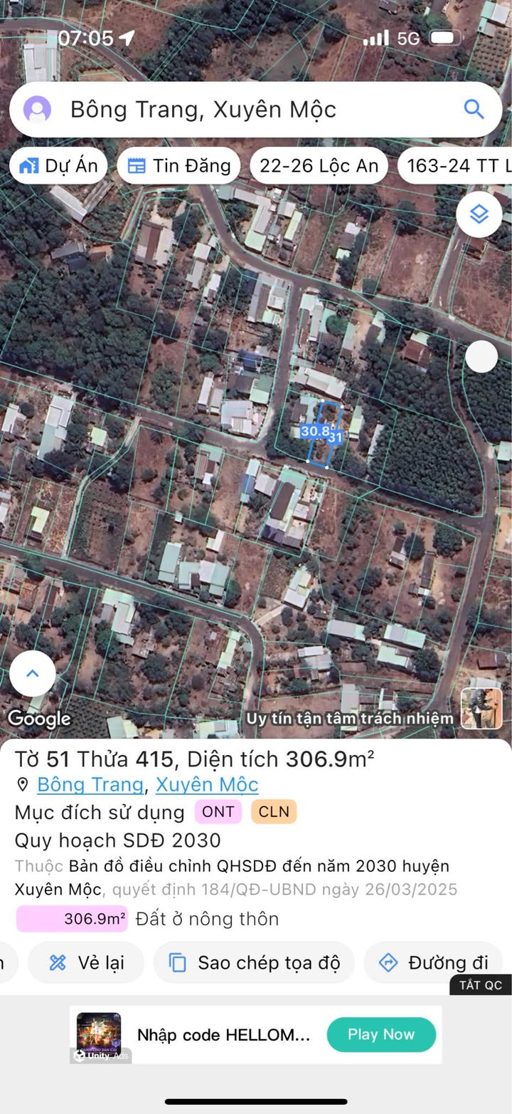 Đất nền Bông Trang Xuyên Mộc 310m² giá 1.55 tỷ - Vị trí đắc địa gần biển