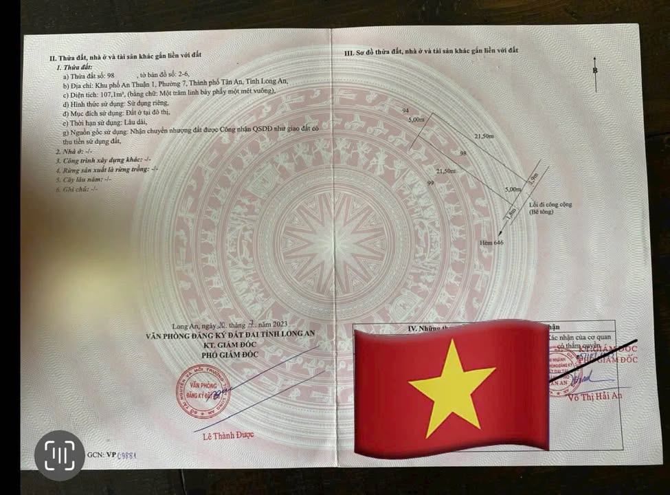 Lô đất thổ cư 105m² hẻm 646 Châu Thị Kim, Tân An - Chính chủ bán gấp!