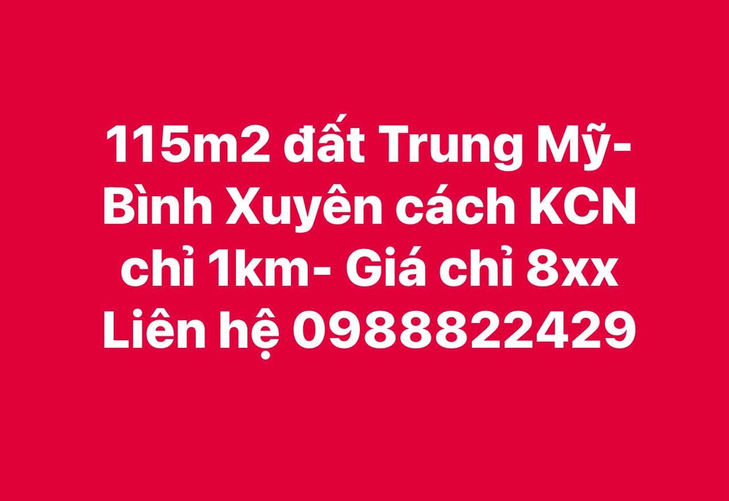 Đất nền Trung Mỹ Bình Xuyên 115m² giá chỉ 800 triệu - Cơ hội đầu tư hiếm có!