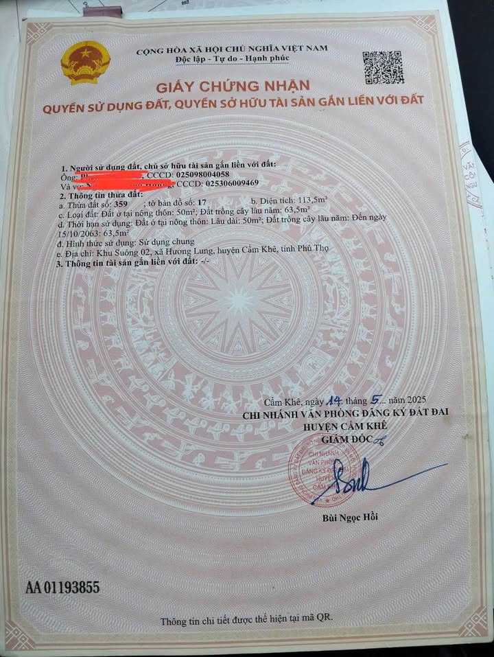 Đất thổ cư Hương Lung Cẩm Khê 113m² giá 1 tỷ - Đầu tư sinh lời ngay!